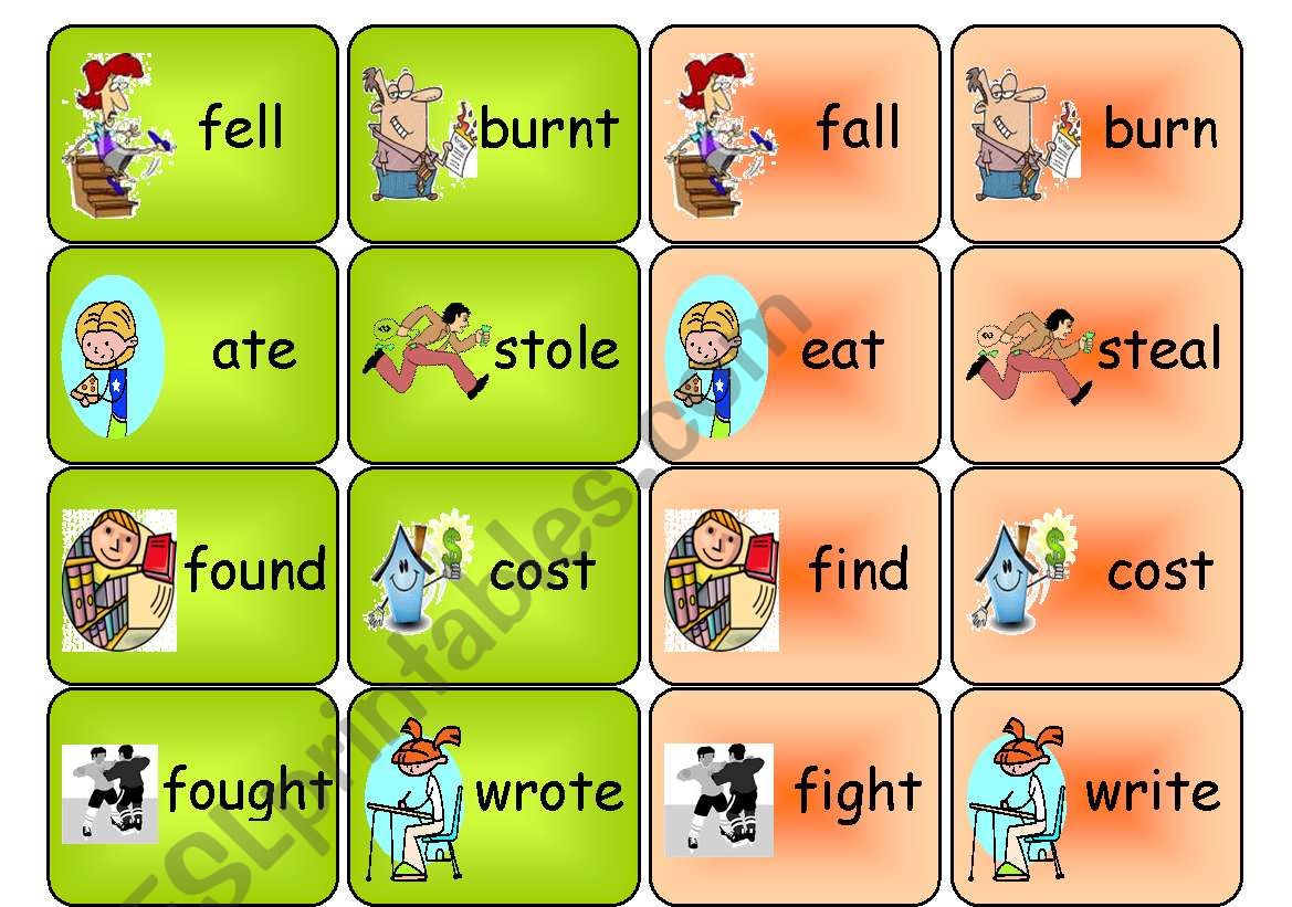 Irregular Verbs Memory Game ESL Worksheet By Nitza22