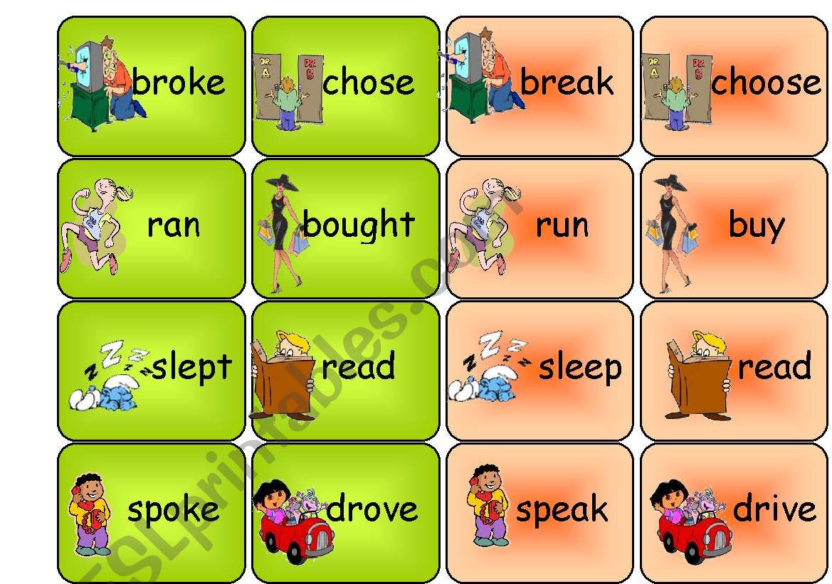 Irregular Verbs Memory Game ESL Worksheet By Nitza22