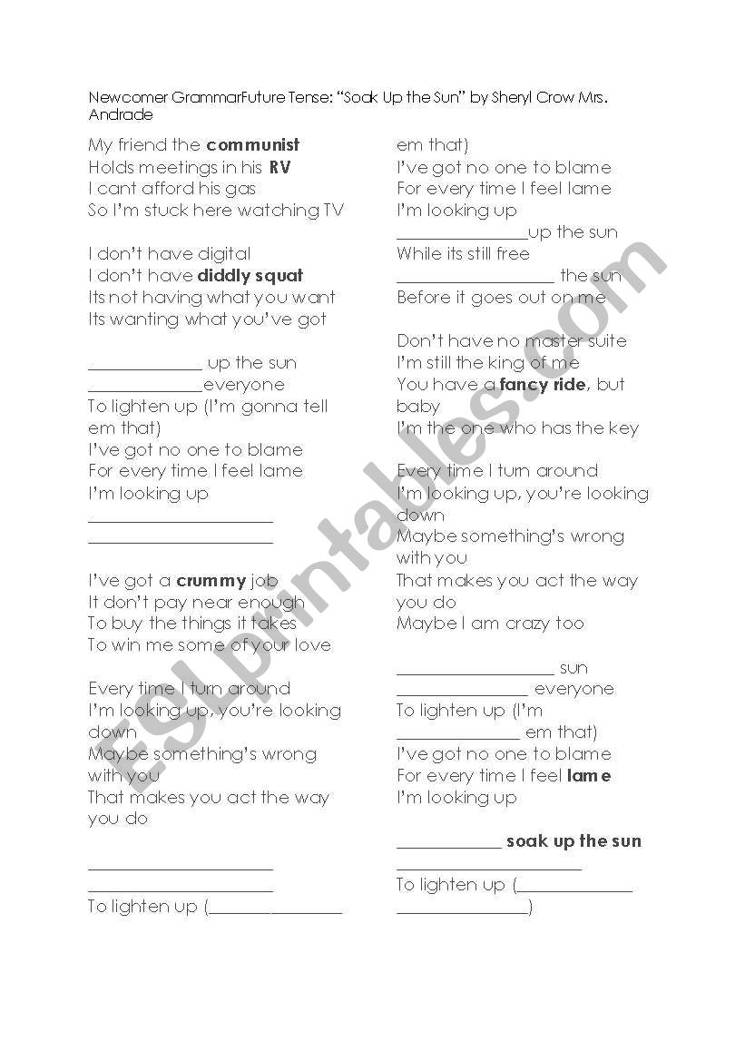 Soak Up the Sun Simple Future Worksheet