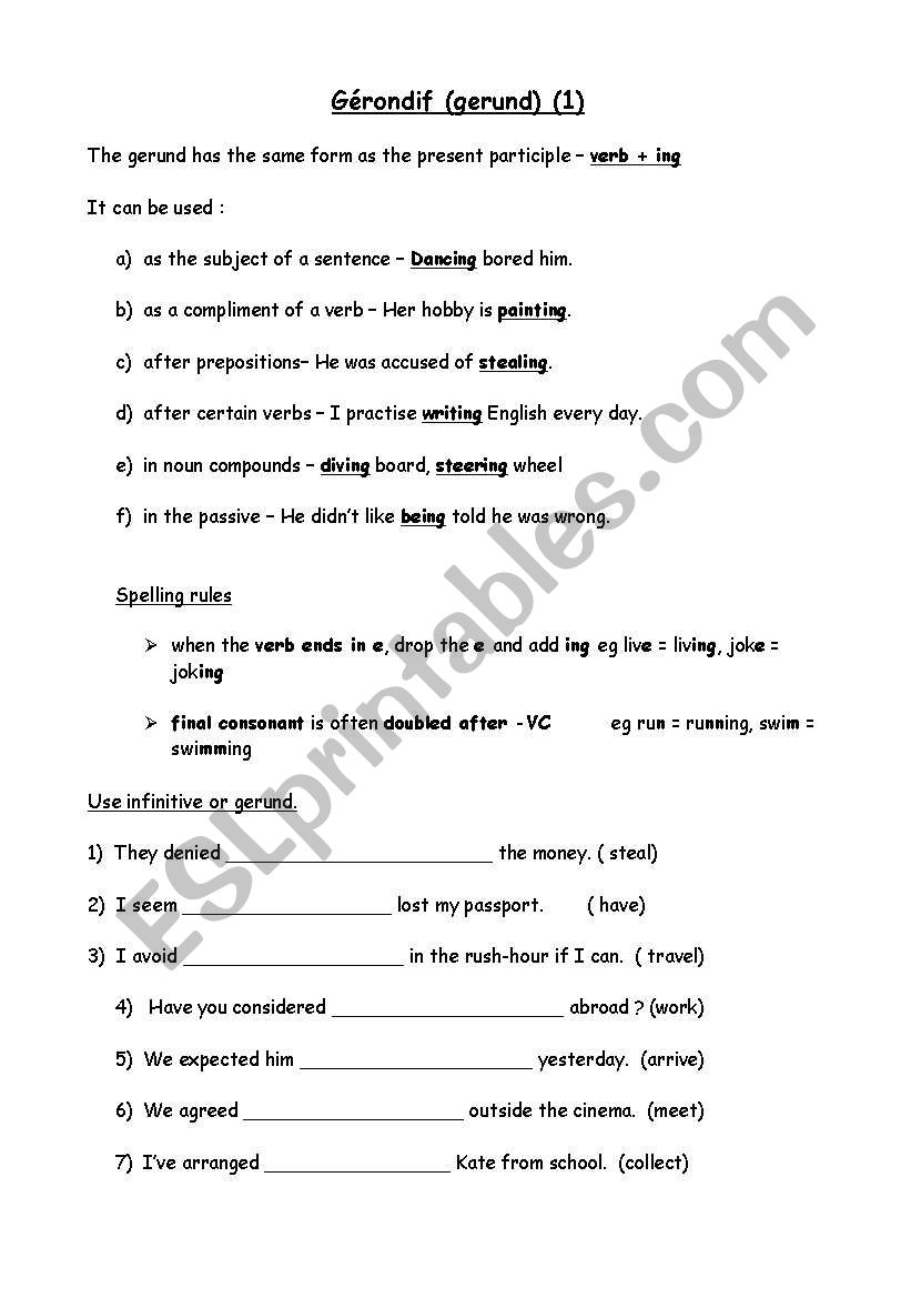 Gerund worksheet