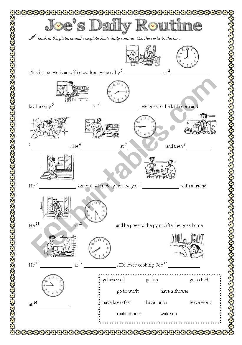 Joe´s Daily Routine - ESL worksheet by bcorreia