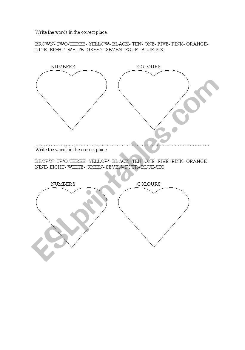 NUMBERS AND COLOURS worksheet