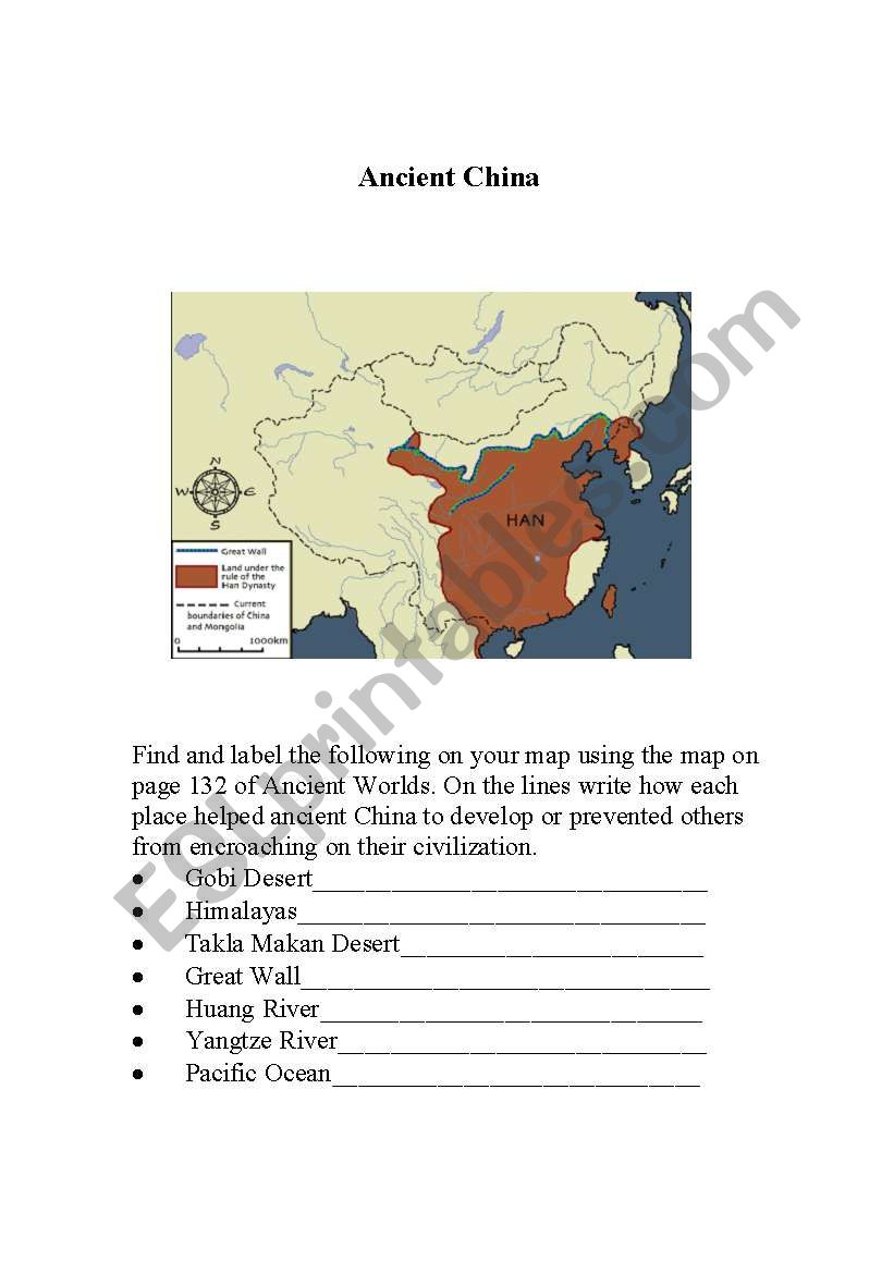 Ancient China map worksheet
