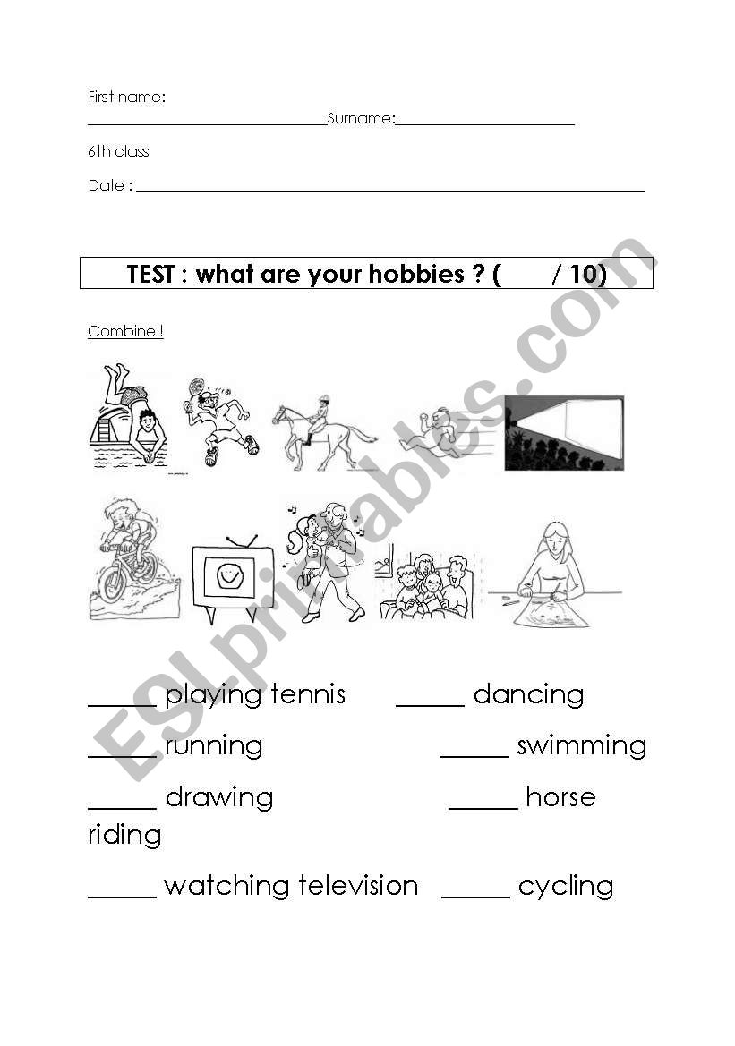 What are your hobbies ? worksheet