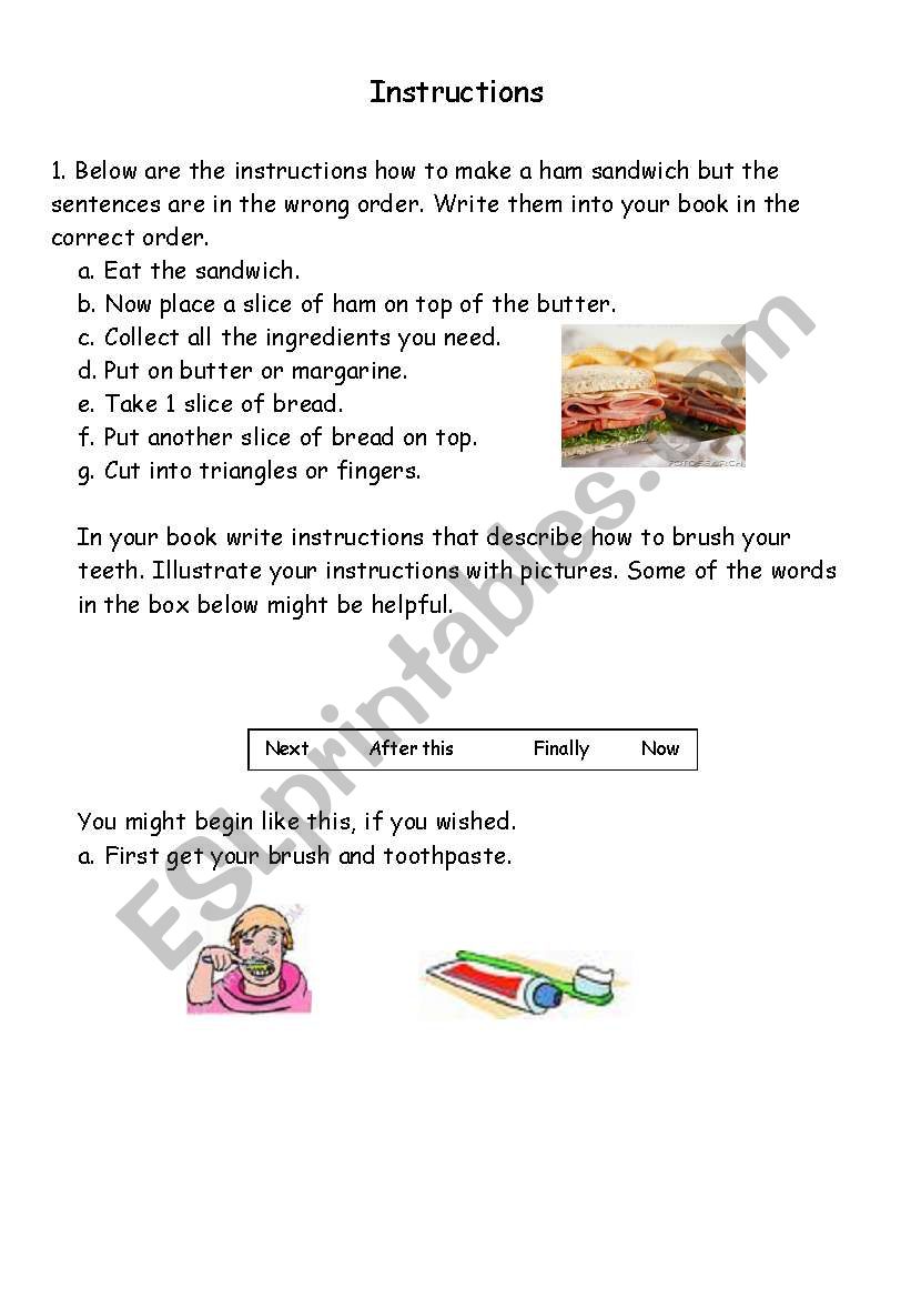 Instructions worksheet