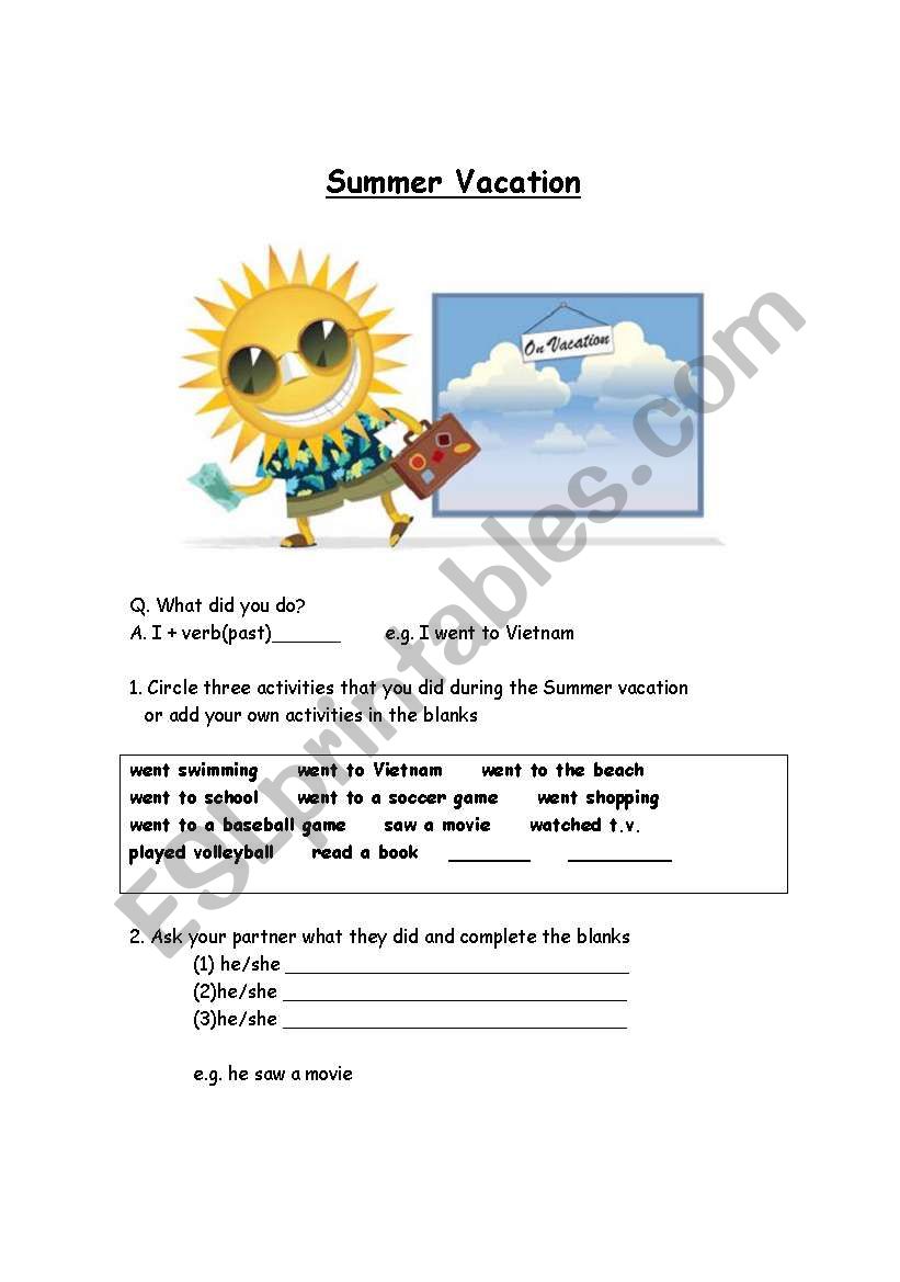 VACATION/WEEKEND worksheet