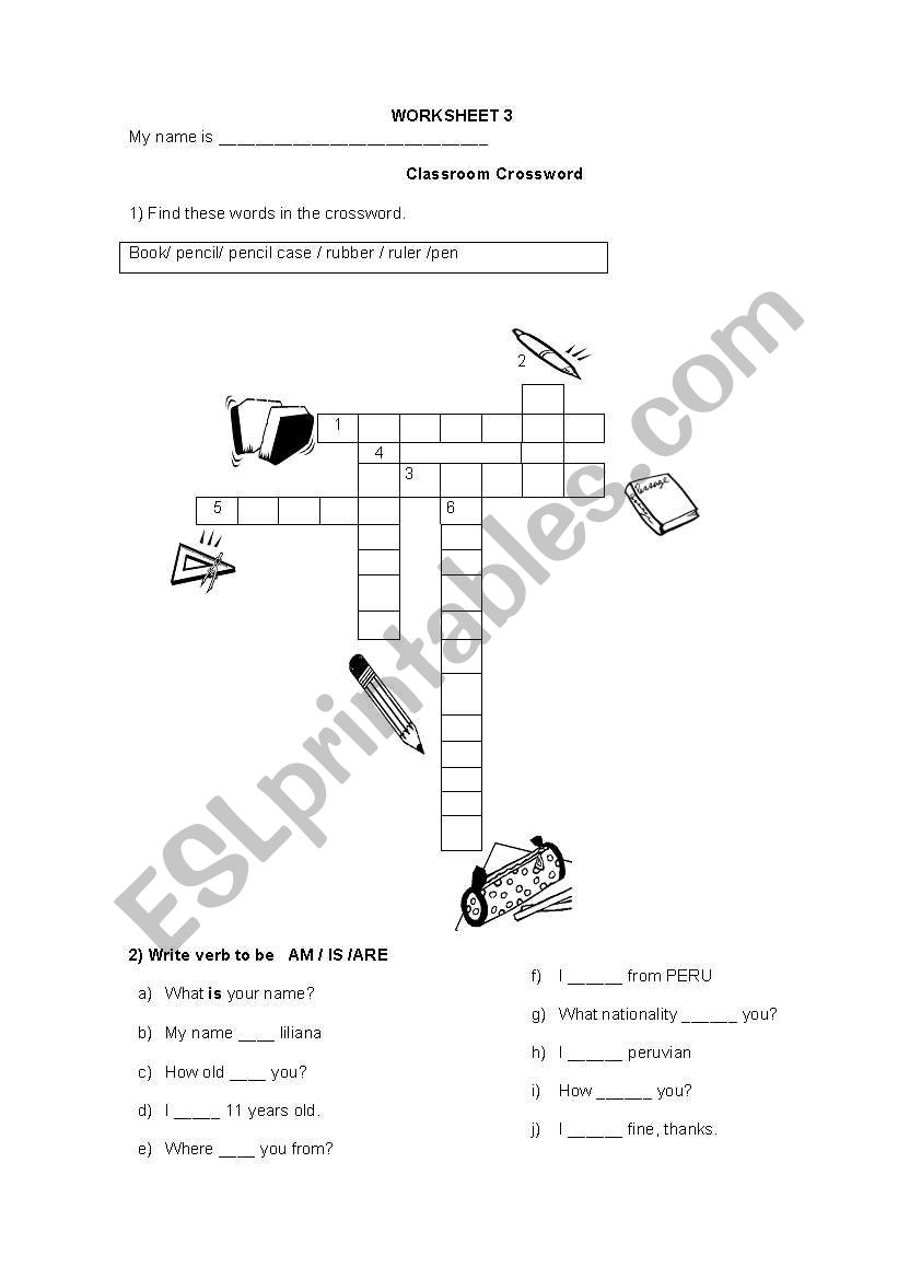 classsroom objects and verb to be