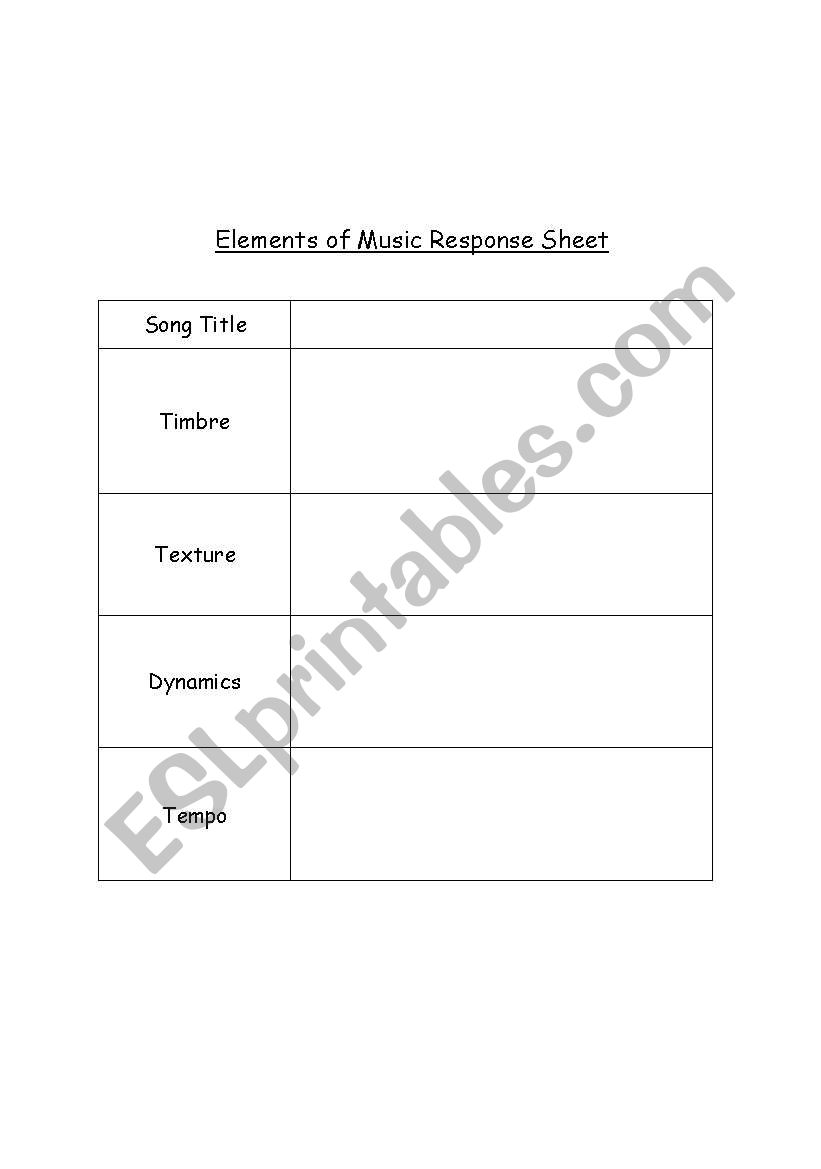 Elements of Music Response Sheet