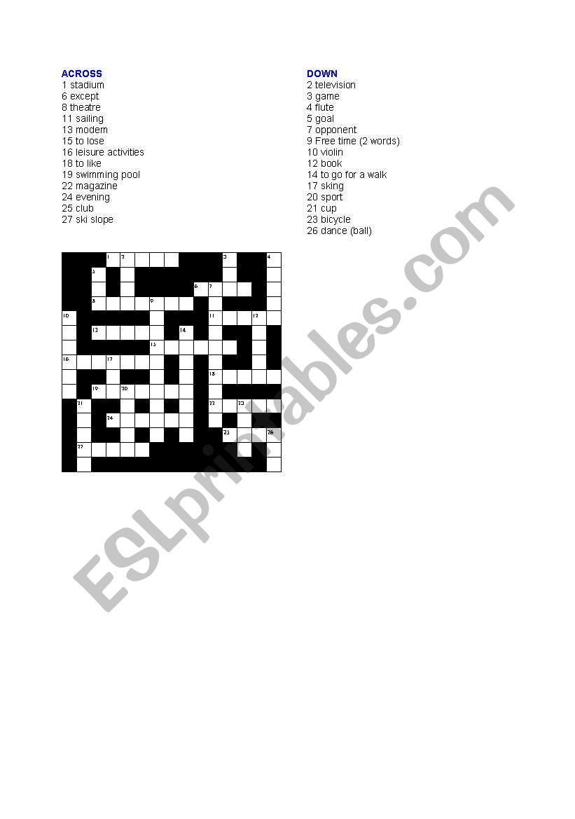 crossword worksheet