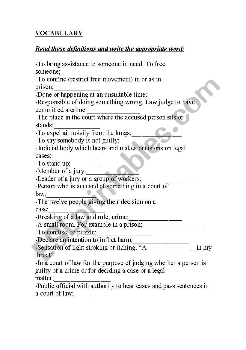 crime and justice vocabulary worksheet