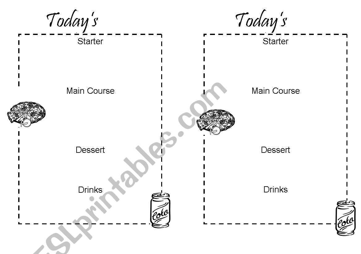 Todays Menu worksheet