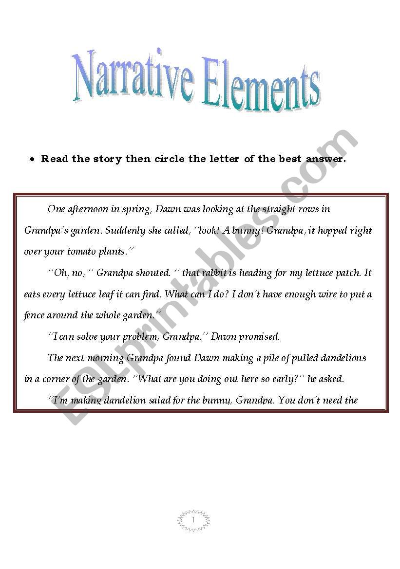 narrative elements worksheet