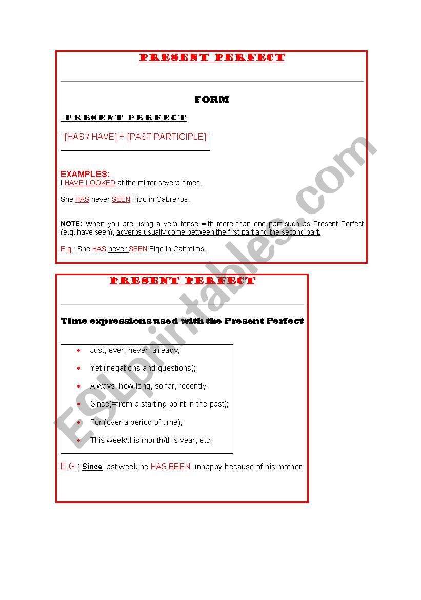 Present perfect worksheet