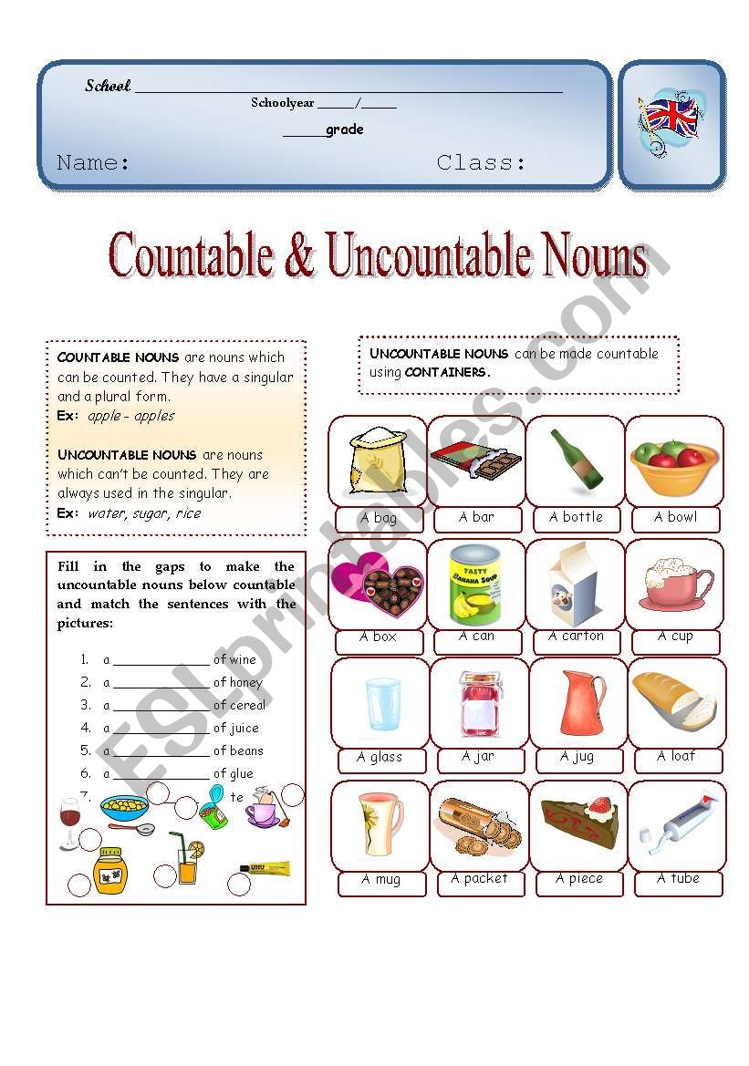 There Is There Are Countable And Uncountable Nouns Worksheets