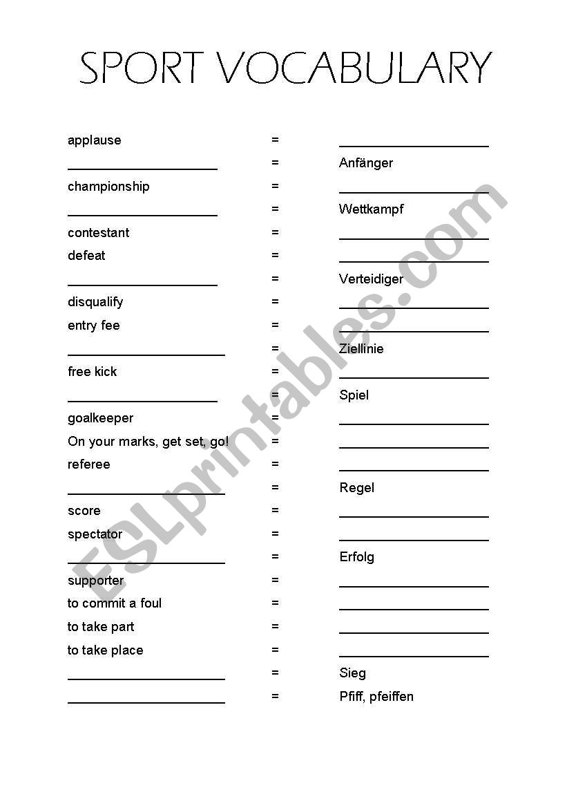 sports vocabulary worksheet
