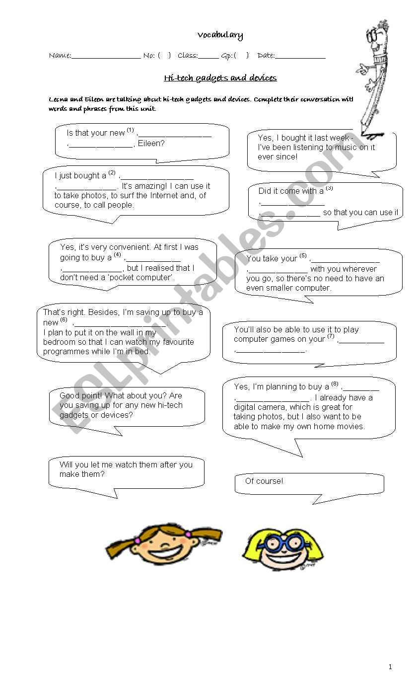 hi-tech gadget  worksheet