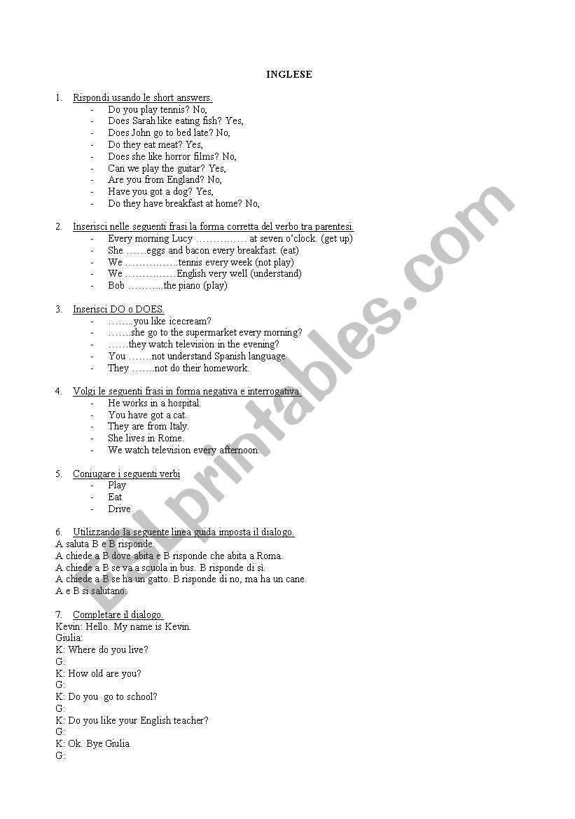 basic english worksheet