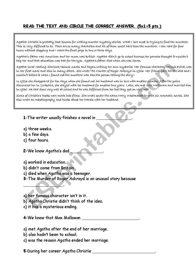 reading passage worksheet