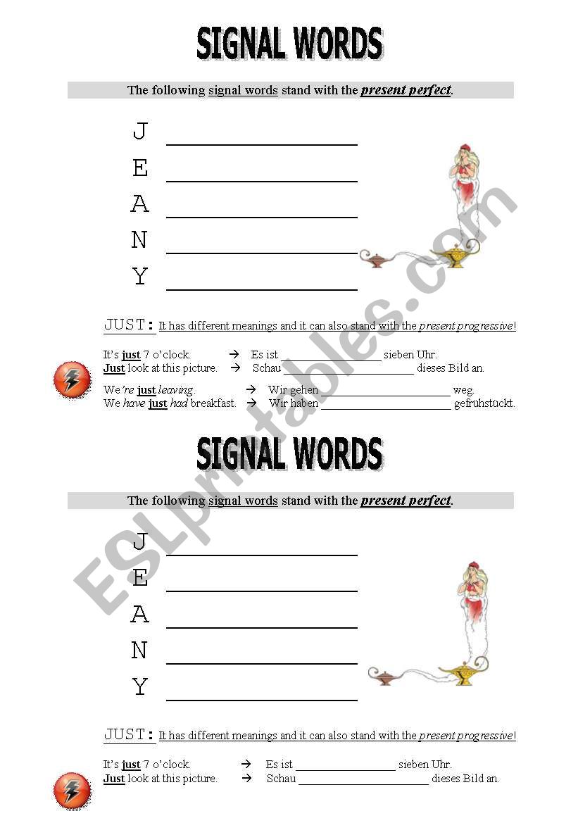 signal words, present perfect worksheet