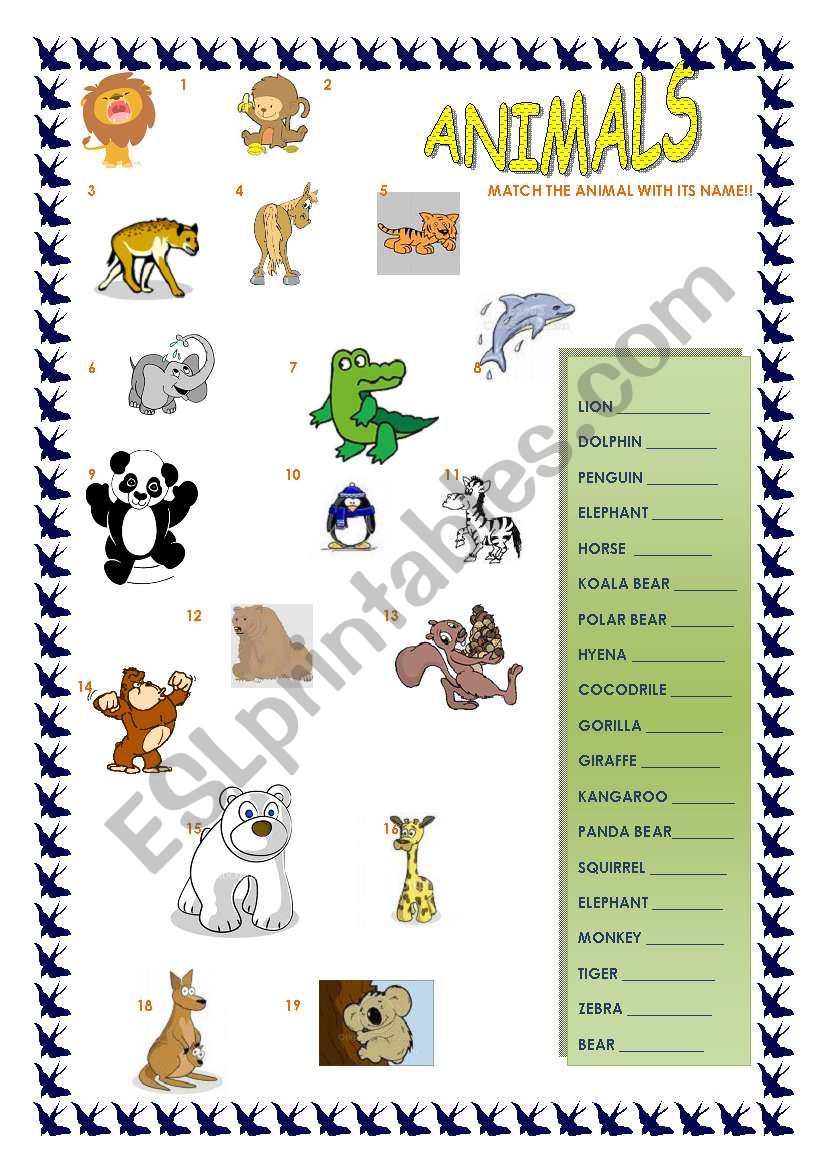 ANIMALS - ESL worksheet by degulasepa