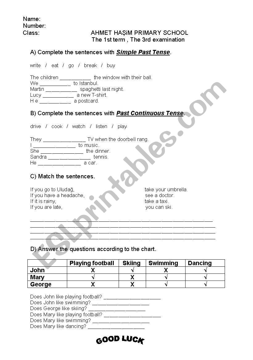 exam paper worksheet