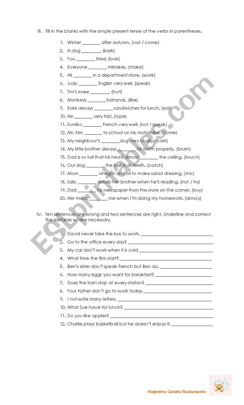 Present simple part 2 worksheet