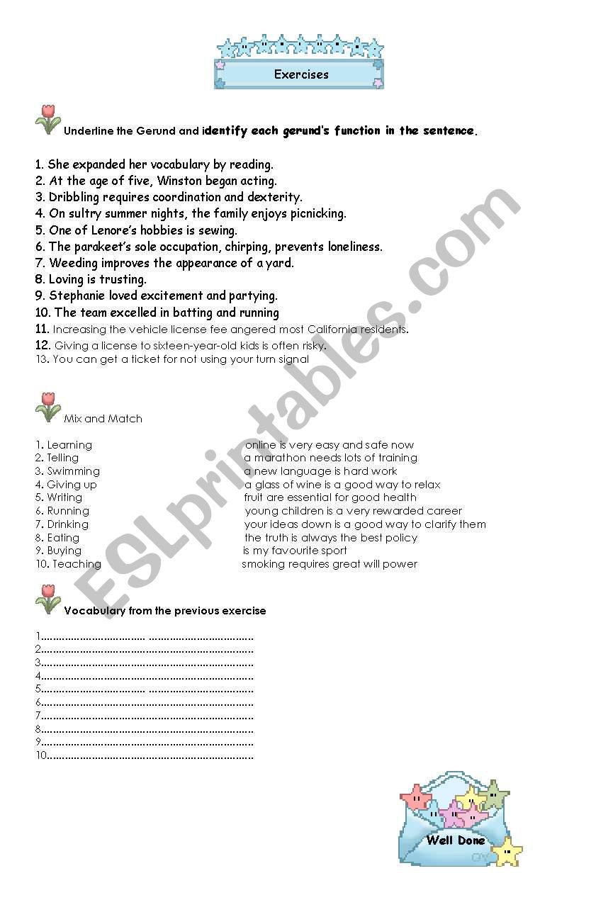 gerunds part 2 worksheet