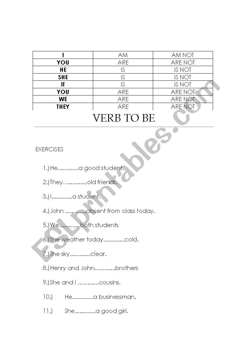 verb to be worksheet