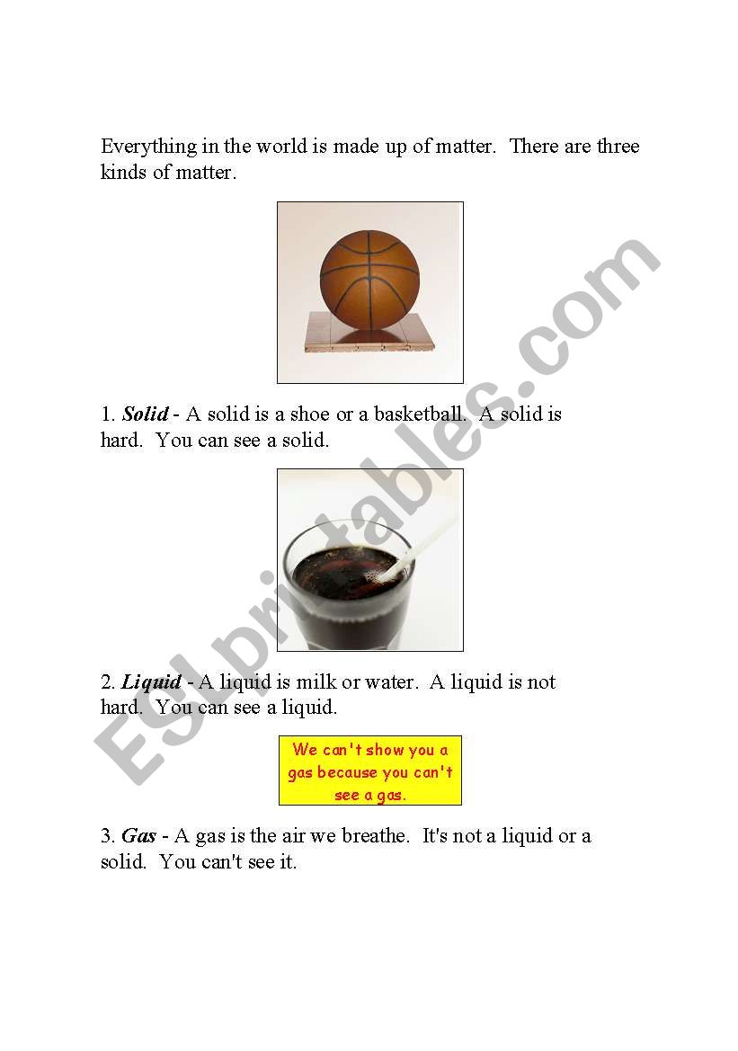 Solids,liquids, and gases worksheet