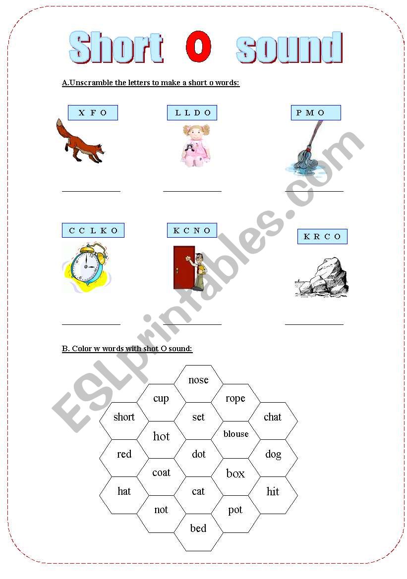 English Worksheets Short O Sound