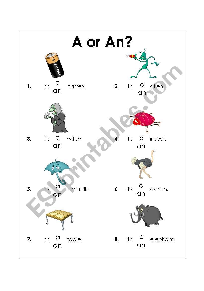 A or An? 1 worksheet