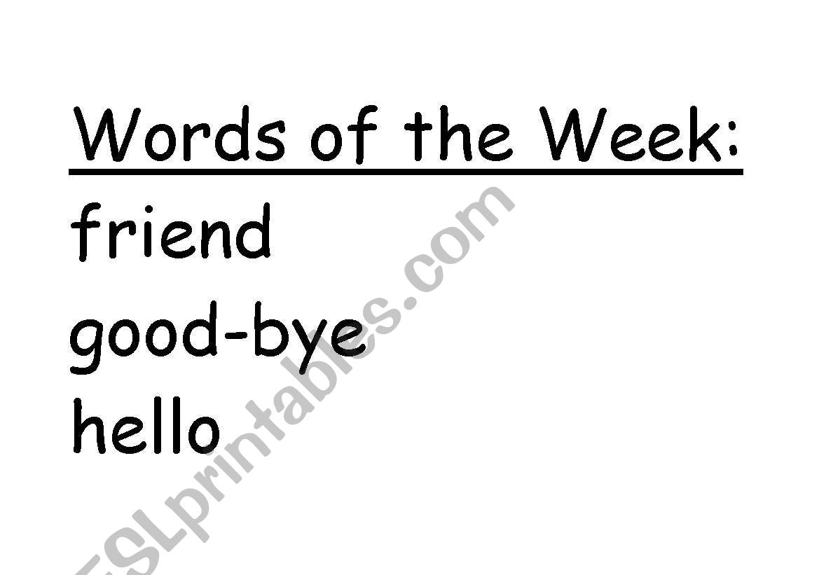 Words of the week Preschool 1 worksheet