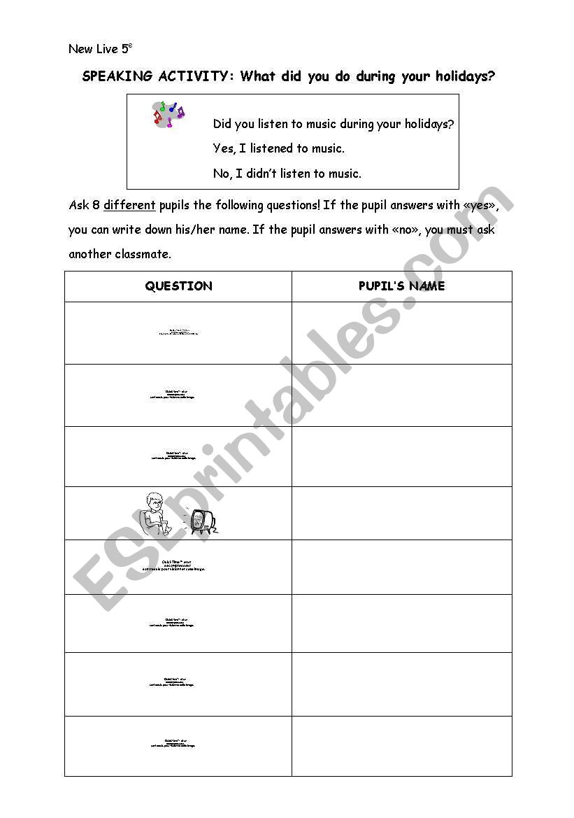 Past Simple Tense - oral pairwork