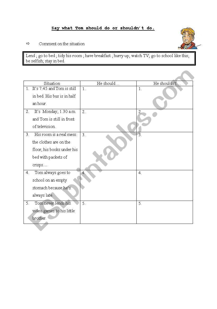 Should / Shouldnt worksheet