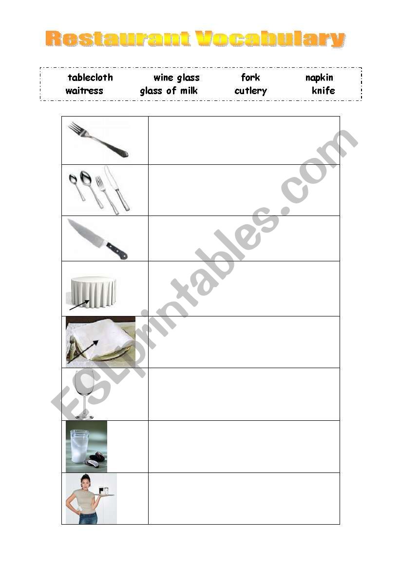 Restaurant Vocabulary worksheet