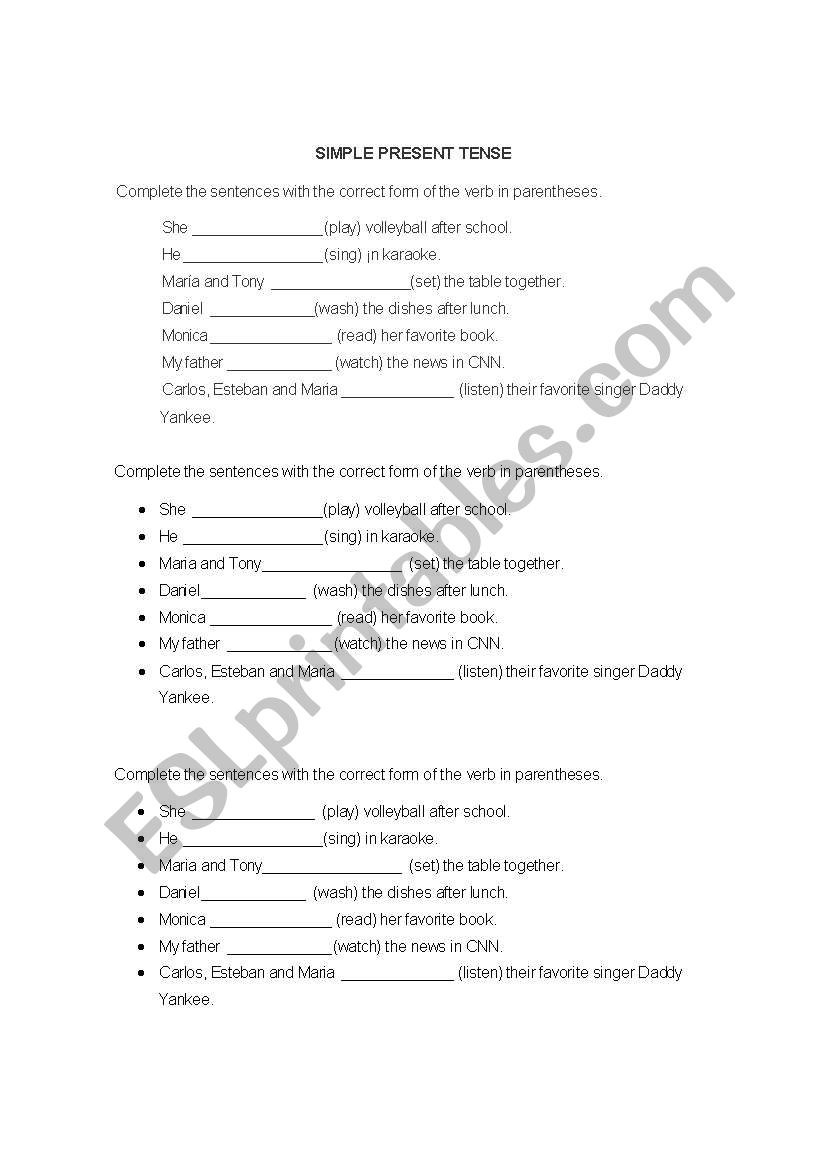 simple present tense worksheet