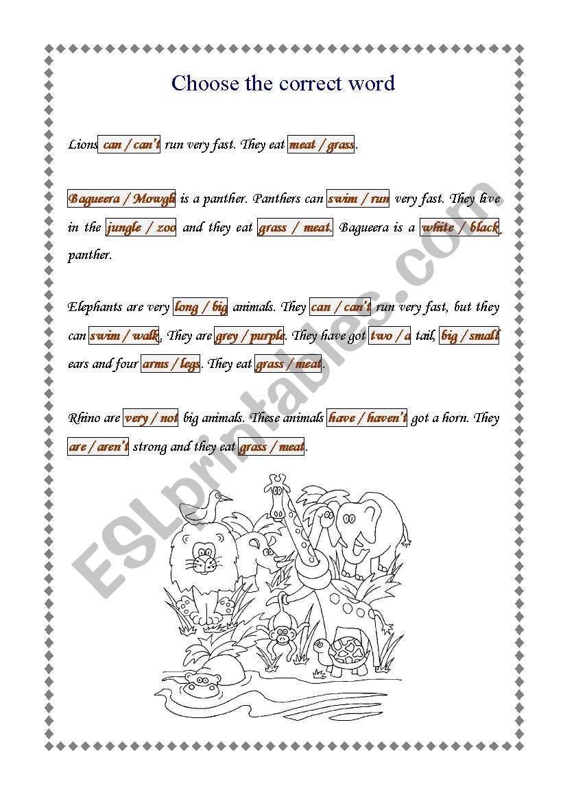 English Worksheets Choose The Correct Word