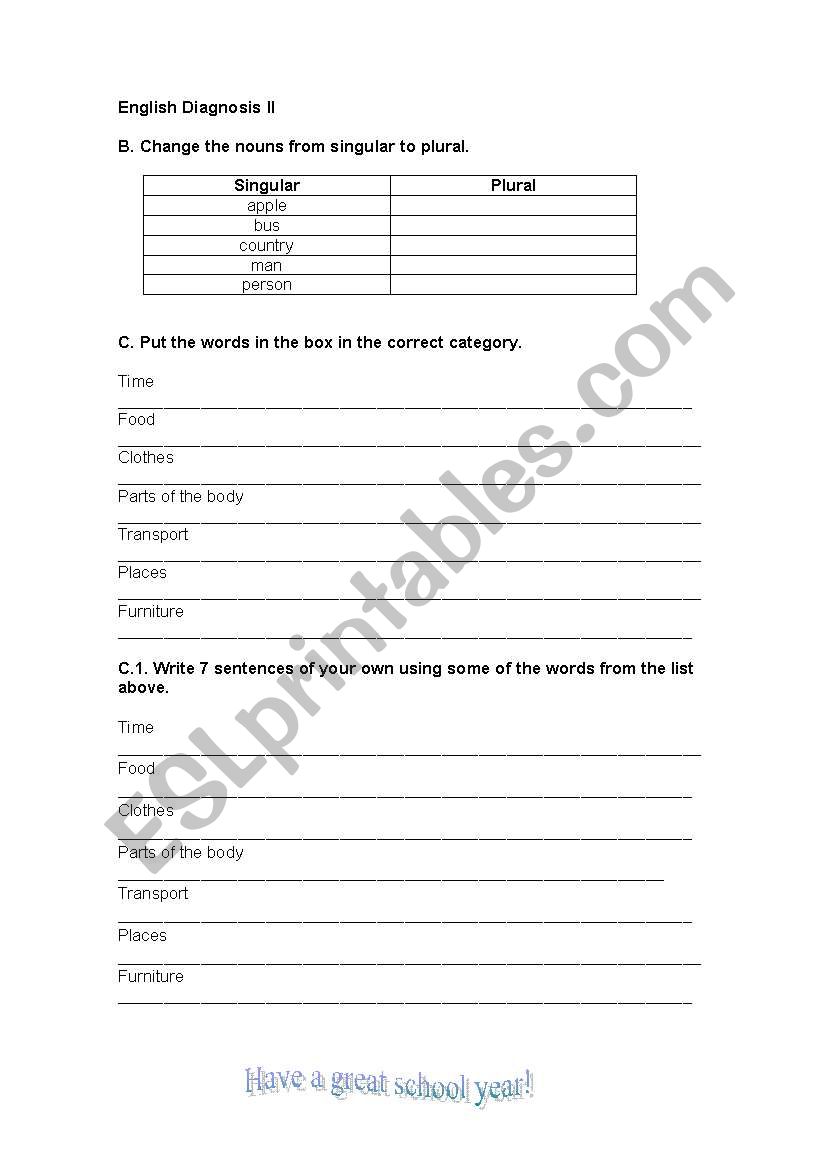 English Diagnosis II worksheet
