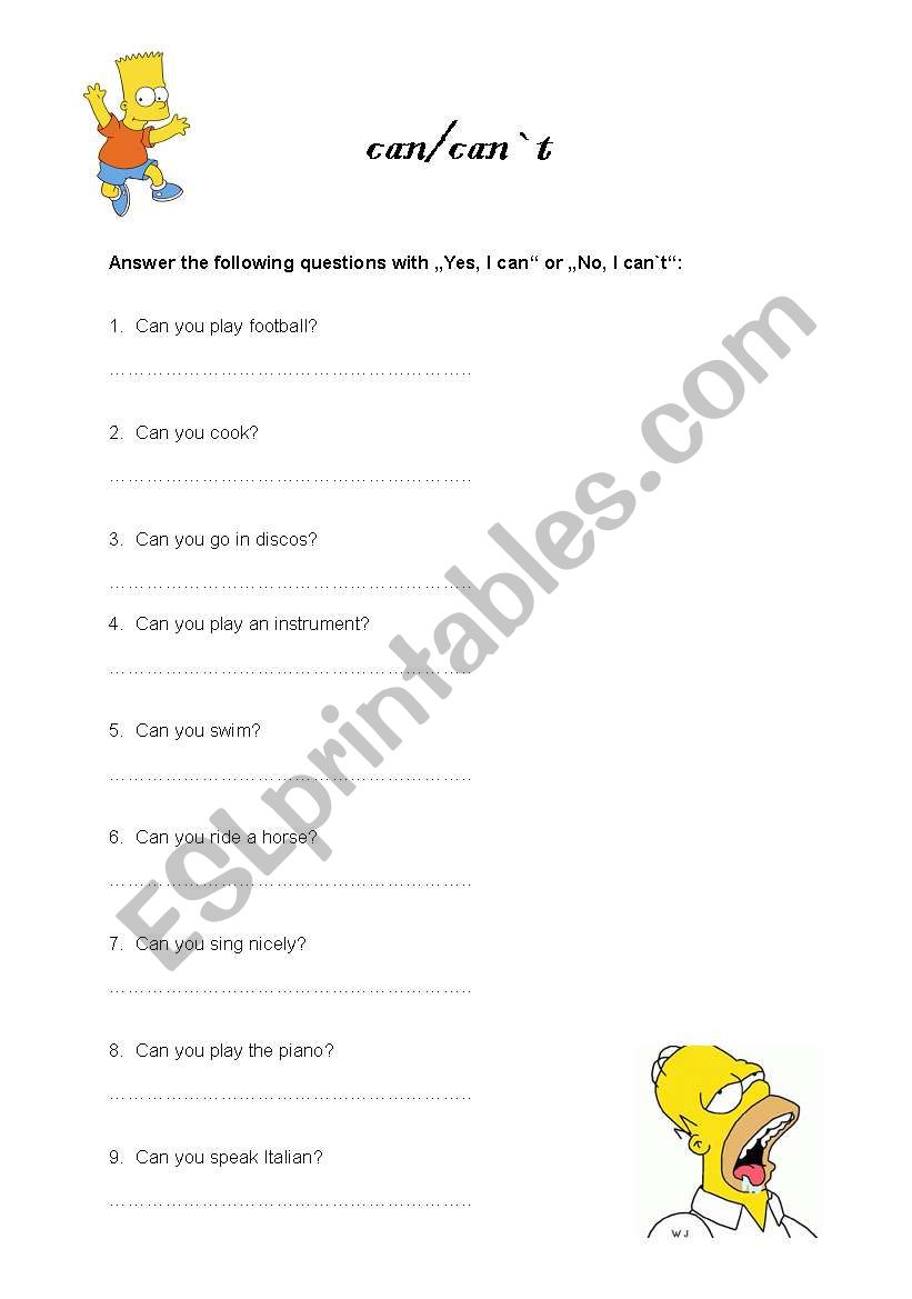 Can you? worksheet