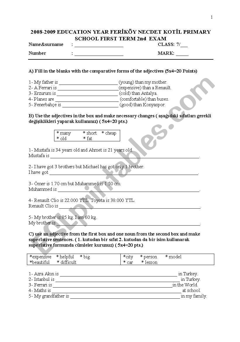 2008-09 7th Grade 1st Term 2 nd Exam 