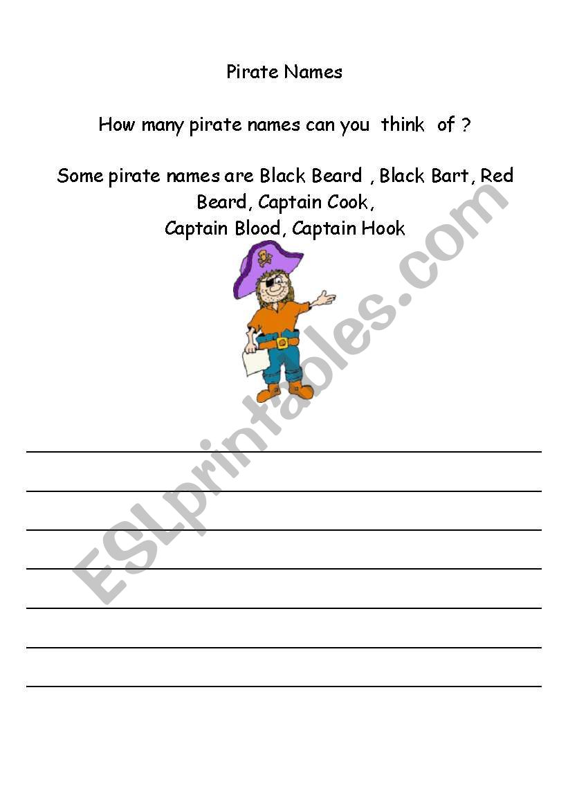 Pirates    names worksheet