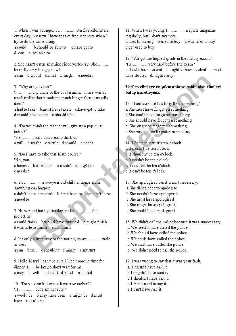 Modals worksheet