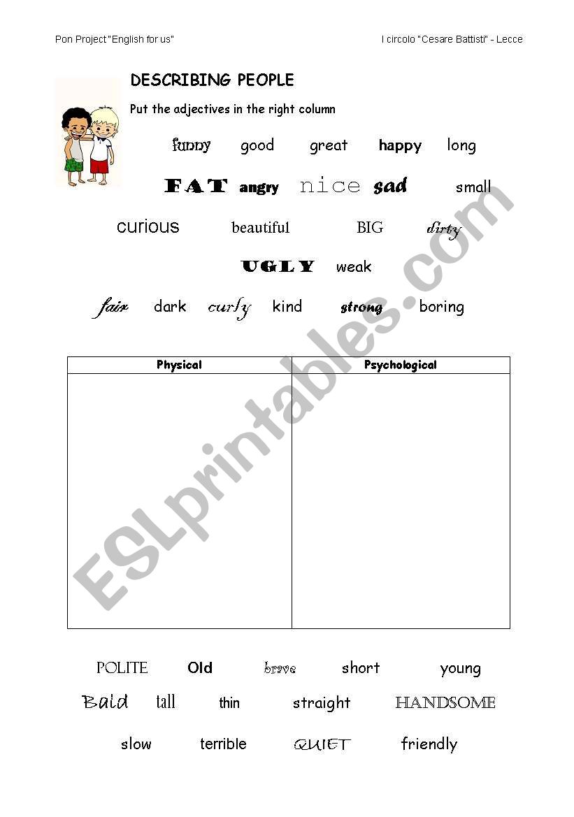 describing people worksheet