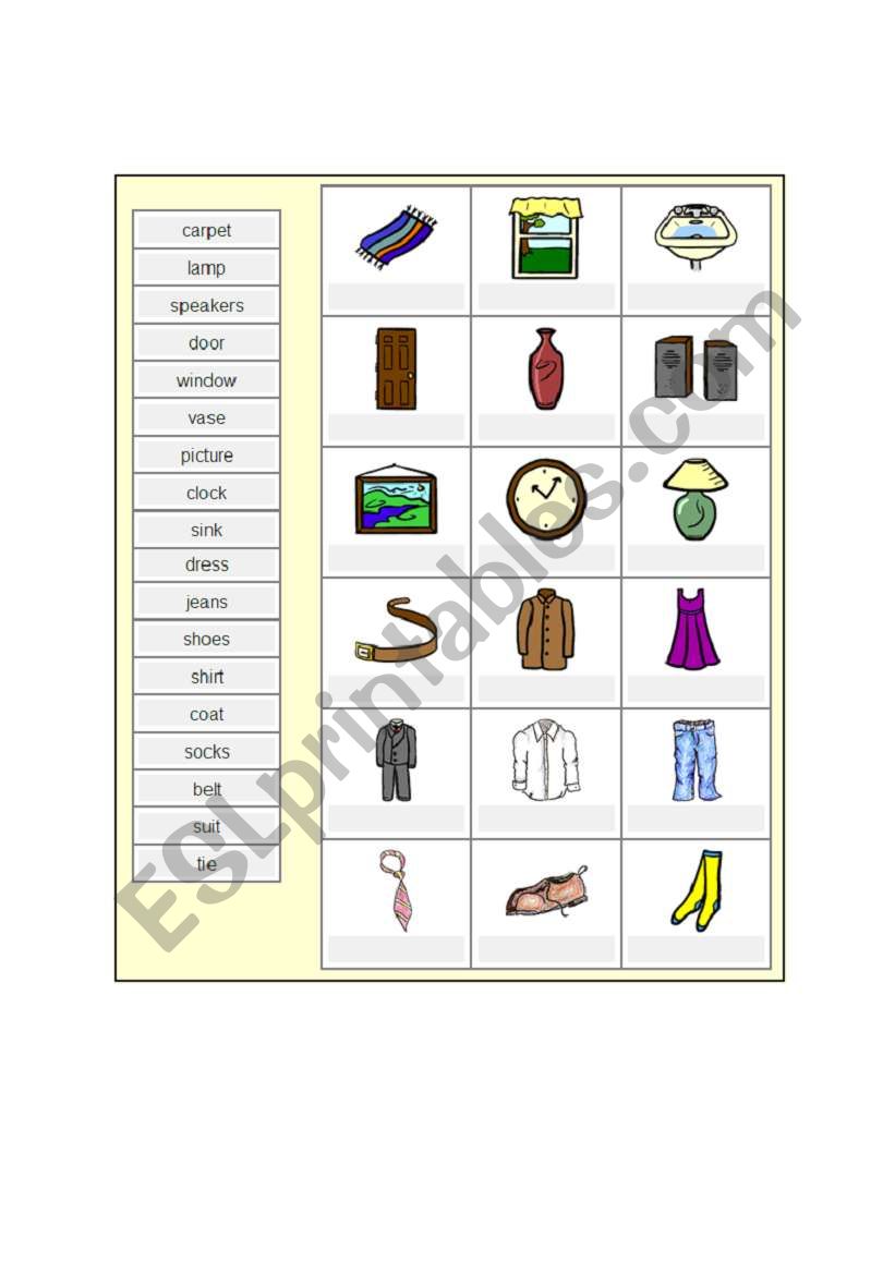 Vocabulary Exercise (dresses and furniture)