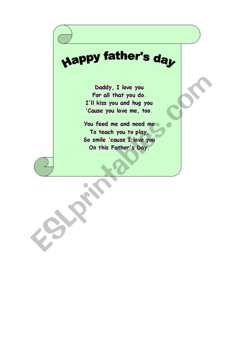 fathers day poem esl worksheet by josephinechabela