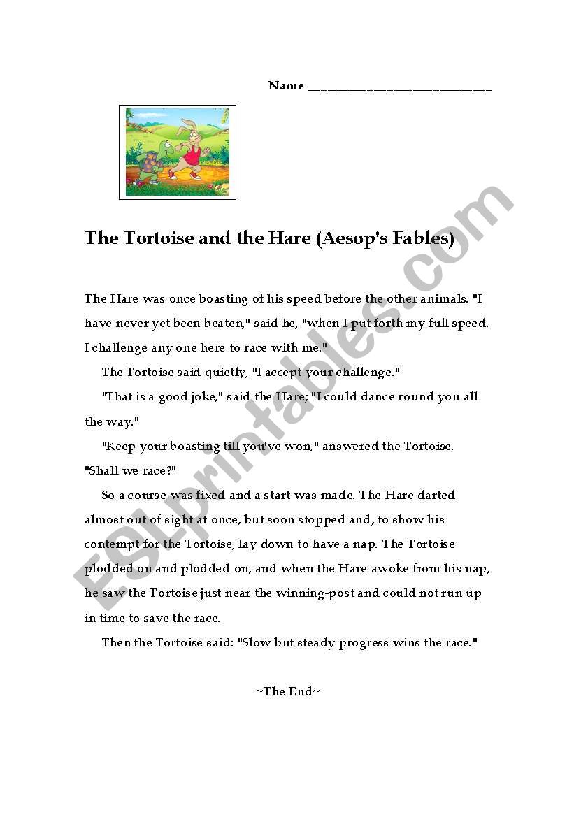 The Hare and the Tortoise worksheet