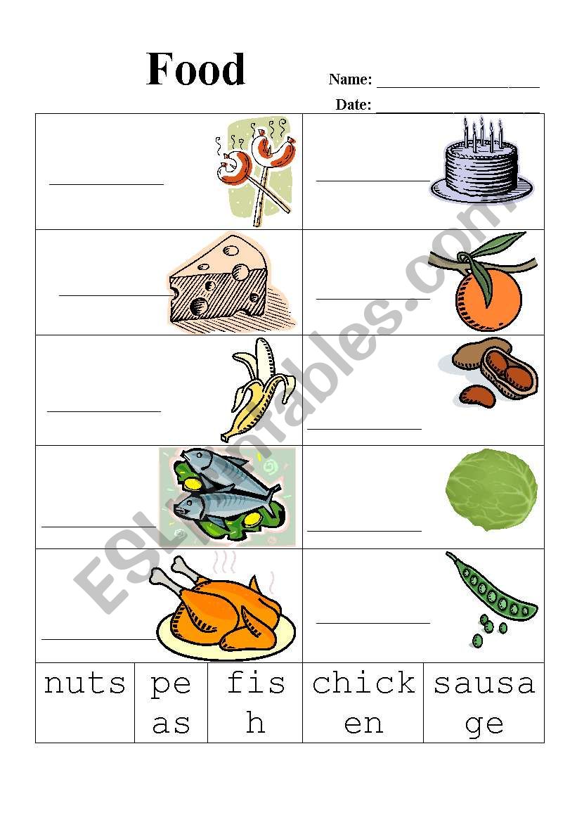 Label the food 2 worksheet