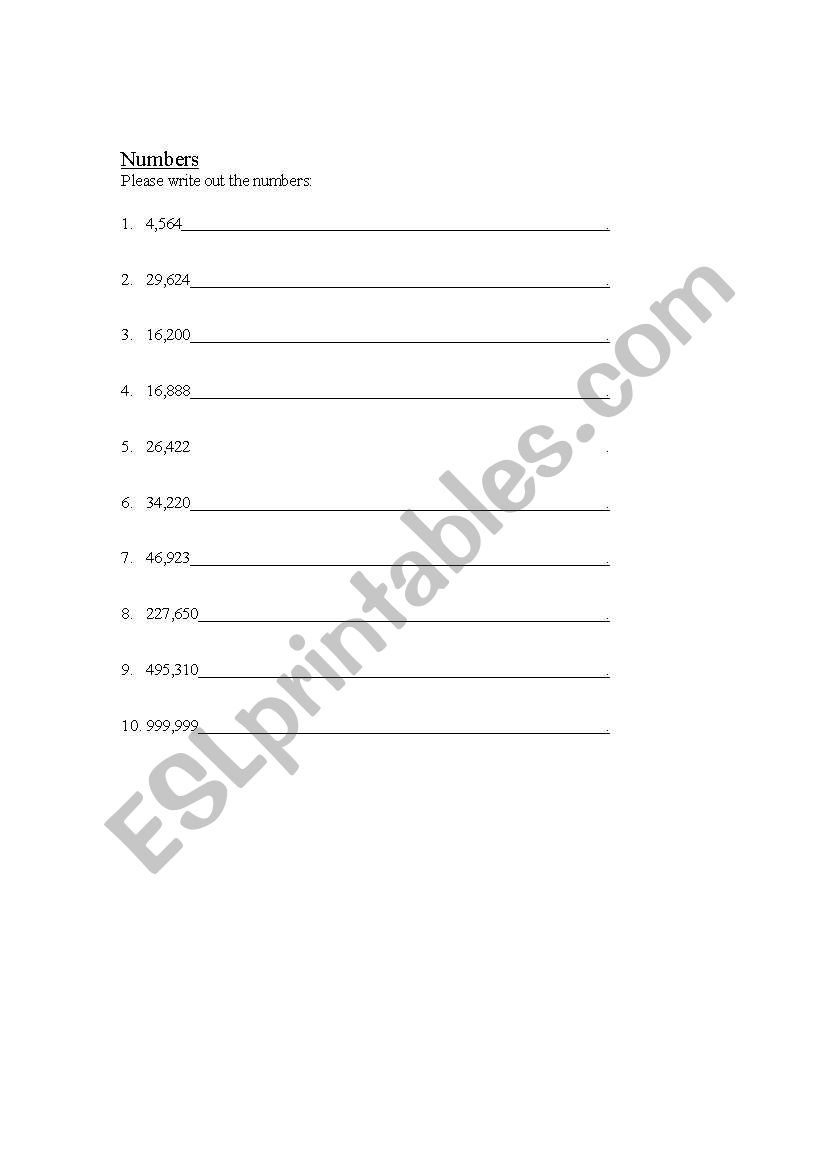 Numbers worksheet