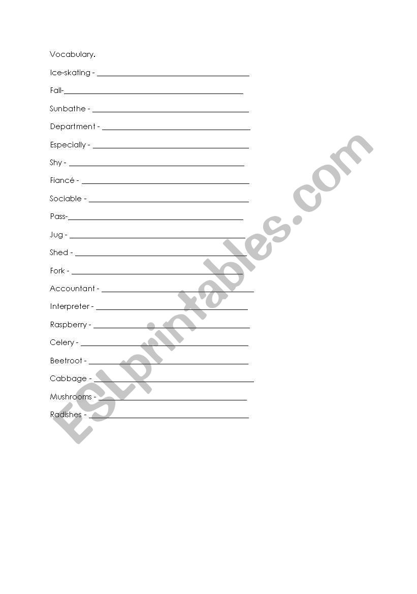 vocabulary worksheet