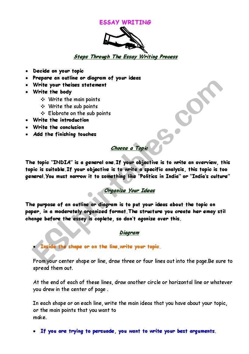 ESSAY WRITING worksheet